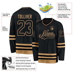 Premium Black Ice Hockey Jersey Men's V Neck Long Sleeve Custom Team Name Number Logo 100% Polyester <b>Athletic</b> Uniform Supplier - Product Image 5