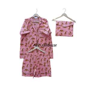 Handmade Hand Block Print Short Pajama Set Indian Cotton Pajamas Shorts Pajama Set Comfortable Nightwear Summer Wear Night Dress - Product Image 5