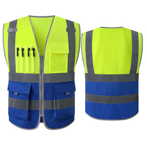 Gilet de sécurité bicolore jaune bleu réfléchissant avec poches et fermeture éclair gilet de travail haute visibilité gilet de tir - Product Image 3