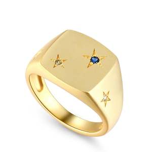 Jeulia 18K <b>Gold</b> Plated Star Square Signet <b>Ring</b>-Trendy Bezel <b>Set</b> Gemstone Statement <b>Ring</b> - Product Image 2