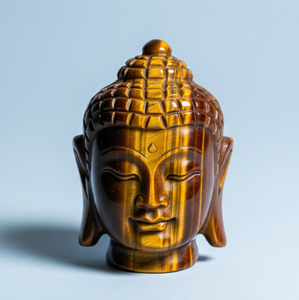 Estatua de cabeza de Buda hecha a mano de La India, piedra preciosa de ojo de tigre Natural tallada, artesanía de grabado religioso, artesanía de piedra semipreciosa - Product Image 2