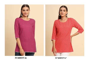 Top Kurti corto para mujer en tela de algodón-Rayón estilo étnico indio ligero para looks modernos disponibles para exportación - Product Image 3