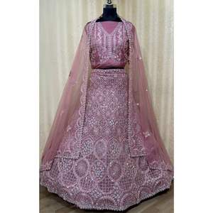 High Quality Bridal Lehenga Ensemble Embellished Skirt Fitted Blouse & Dupatta Net Fabric with <b>Detailed</b> Embroidery - Product Image 1