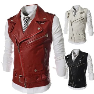 Spring and Autumn Fashion Personality Duo Pull Chain Leather Vest Men's Slim Fit <b>Large</b> Polo Neck Short Leather Vest - Product Image 6