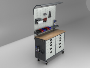 Banc de travail mobile robuste OEM avec panneau perforé et tiroirs |   Armoire de rangement pour outils industriels pour atelier et garage, chariot à outils - Product Image 3