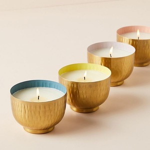 Ensemble de pots à bougies en métal multicolores, finition martelée, forme ronde, pour la décoration de la maison, des événements, des fêtes, des tables - Product Image 1