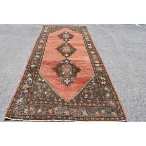 พรมขนสัตว์สีน้ำตาลส้มวินเทจขนาด4.9X11ฟุตแบบตุรกีพรมสำหรับห้องนั่งเล่นลายเย็บปะต่อกัน - Product Image 1