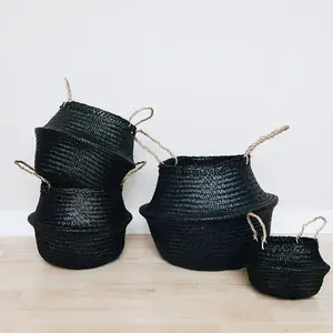 Classic black seagrass collapsible basket handmade by Vietnam artisans