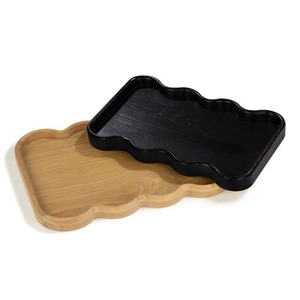 Elegante borde festoneado redondo de madera de nogal nueva bandeja hecha a mano de madera de acacia natural en forma de plato floral para aperitivos postres Decoración - Product Image 3