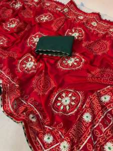 Sari Tradicional de Seda Vhichtra Pura para Mujer, Khadi Bandej, Trabajo Kacchi Gotapatti, Pallu Rico, Borde Atractivo, Hecho en India - Product Image 2