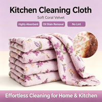 Chiffon de nettoyage de cuisine en velours corail à imprimé floral, super absorbant, réutilisable, torchon pour la cuisine, chiffon de nettoyage ménager