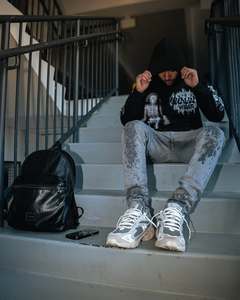 Chándal con estampado de pantalla y logotipo personalizado para hombre, chándal Vintage lavado con ácido, conjunto de sudaderas con capucha de gran tamaño para hombre - Product Image 4