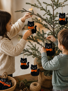 Ornement suspendu en feutre fait main, chat noir d'Halloween, pour décoration d'arbre effrayant - Jouets en feutre écologiques pour l'intérieur - Product Image 4