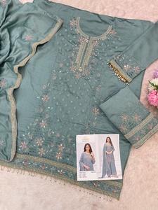 ชุดซอลวาร์ผ้าไหมทรงตรงพิมพ์ลายหรูดูฮัตตาแบบปักลายสำหรับตัวแทนจำหน่ายสินค้าส่งออกและร้านค้าปลีก - Product Image 4