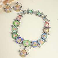 Conjunto de Joyería Artística Hastakala Ganesha Pichwai en Plata 92.5, Collar y Aretes Pintados a Mano, Joyería Religiosa, Cultural y Coleccionable