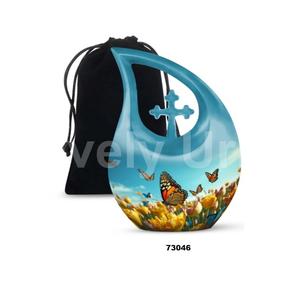 Urna Funeraria de Aluminio con Forma de Lágrima y Mariposa, para Cenizas de Adultos, Decorativa, con Bolsa de Terciopelo Gratis - Product Image 1