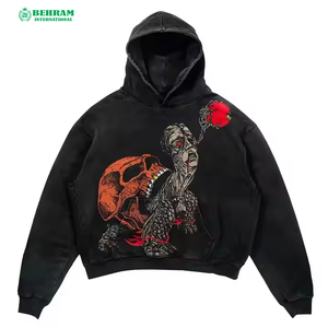 Sweat-shirts à capuche streetwear personnalisés, vintage, effet délavé, unisexe, 300 GSM, 100% coton, molleton/tissu éponge français, séchage rapide - Product Image 4