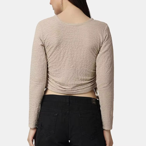 Top corto de manga larga de algodón de alta calidad para mujer con nuevo diseño de cordón, ropa de cuello corto para verano, estampado, comodidad - Product Image 2