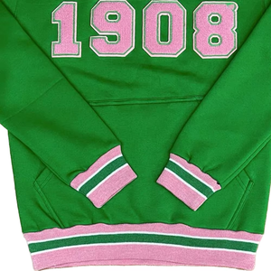 Sudadera Ecológica de Chenilla Verde, 100% Algodón, Invierno, Bordada, Transpirable, Puños Acanalados Dorados, Bolsillo Tipo Canguro, Antiencogimiento - Product Image 3