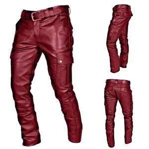 Nouveaux pantalons en cuir pour hommes noir/rouge/marron mode hommes danse fête pantalons décontractés grande taille 5XL - Product Image 1