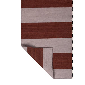 พรมลายตารางหมากรุกสีแดงและสีส้ม พรมขนสัตว์ทอลายแบน พรมลายทางสำหรับห้องโถง พรมปูพื้นห้องนั่งเล่นสำหรับตกแต่ง-ADWL-1316 - Product Image 5