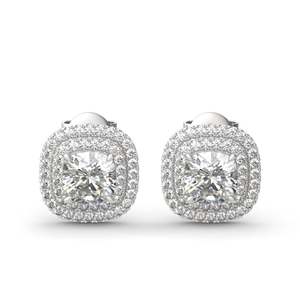 Jeulia Double Halo Cushion Cut Moissanite Sterling <b>Silver</b> <b>Stud</b> Earrings - Product Image 1