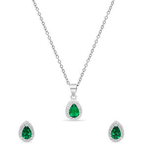 Juego de Joyería Zarkan Verde Plateado con Diseño de Gota de Agua en Oro para Regalo de Boda, con Base de Cobre, Perlas, Diamantes y Circonitas Geométricas - Product Image 1