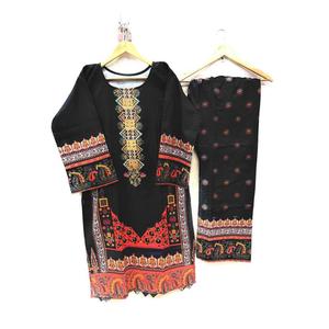 El último y elegante traje de 2 piezas de talla grande para mujer de lino confeccionado bordado Corai Kurta indio pakistaní estampado de ropa de invierno - Product Image 4