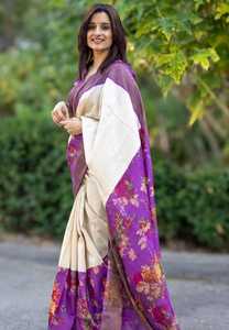 Superbe Saree en lin pour femmes complexe or Jari imprime une déclaration de mode parfaite pour les fêtes d'hiver mariages indien pakistanais - Product Image 5