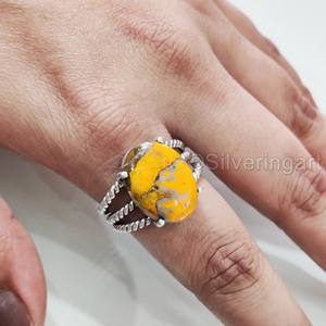 Anillo de Plata de Ley 925 para Mujer con Gema de Jaspe Abeja Natural, Banda Bohemia de 3 Espirales, Joyería Hecha a Mano, Regalo de San Valentín - Product Image 3