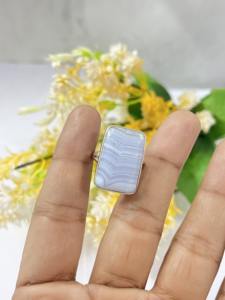 แหวนเงินแท้925ทำด้วยมือแหวนเพชรอาเกตลูกไม้สีฟ้าธรรมชาติเครื่องประดับชั้นดีสำหรับผู้หญิงงานแต่งงานสไตล์ลำลองได้รับการรับรอง IGI - Product Image 4