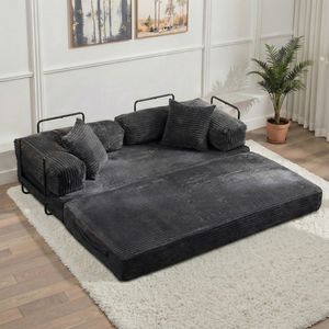 Modern Foldable Full Foam <b>Sofa</b> Bed Corduroy Fabric Modular Floor Couch Pillows Vacuum Compressed Bedroom Iron Frame Living Room - Product Image 2