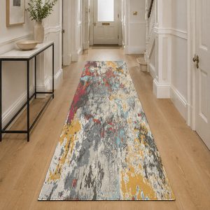 Alfombra de chenilla lavable a máquina con estampado digital tradicional anatólico en terracota dorado, antideslizante, modelo LXDP-0215 de RUGS DEPOT, venta al por mayor. - Product Image 5