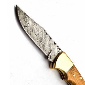 Navaja Plegable de Bolsillo de Acero de Damasco de Alta Calidad OEM para Campamento y Caza al Aire Libre con Funda de Cuero, Garantía de 3 Años, Personalizable - Product Image 6