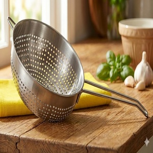 Colador de Sopa con Mango Ergonómico, Acero Inoxidable, Ecológico, Pulido Espejo, Fácil Enjuague, Antióxido, Perforado - Product Image 1