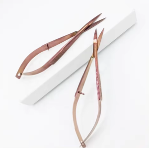 Venta caliente al por mayor tijera de resorte de pestañas profesional Acero inoxidable sólido Color oro rosa tijeras de resorte de pestañas personalizadas - Product Image 1