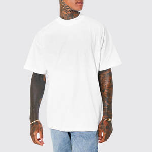 <b>Men</b> Oversized Solid <b>White</b> Mock Neck <b>Short</b> <b>Sleeve</b> T-<b>shirt</b> Drop Shoulder Breathable Quick Dry Sustainable Thick Cotton Top - Product Image 1
