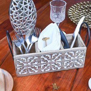 Best Sale Wooden Cutlery Tabletop Organizer Sturdy 3 Dividers Spoon Restaurant Kitchen Party Tabletop Cutlery Holder Metal - Product Image 2