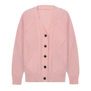 Casual V-neck Knitted Women's <b>Cardigan</b> Sweater 100% Cotton Winter Front Logo - Product Image 1