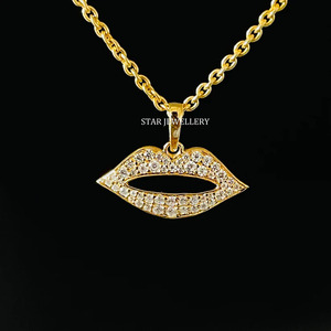 Colgante de Oro de 14K con Forma de Labios y Diamante Natural, Joyería Cristiana de Lujo para Mujer - Product Image 1