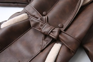 Manteau en cuir pour femme de haute qualité, couleur chocolat, avec fourrure, manches longues, manteaux en fausse fourrure pour femme, vêtements d'hiver, manteau, veste - Product Image 3