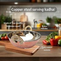 Vente de qualité supérieure Logo personnalisé Acier Cuivre Kadai Karahi avec poignée en laiton Finition Cuivre Polonais Chaud Froid Alimentaire Serveware
