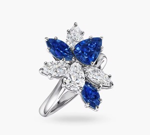 Collier en saphir bleu et diamant, style Winston Cluster, bague de fiançailles en or 14 carats, argent, or rose, taille marquise et poire, cultivée en laboratoire - Product Image 4