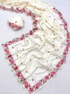 Magnifique sari en soie Tussar pour femmes avec broderie de style forêt en stock Fabriqué en Inde - Product Image 4