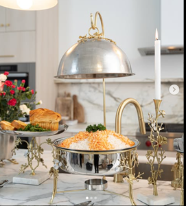 Plat de service de luxe à motif floral, orné, avec dessus en laiton floral suspendu, style vintage argenté éblouissant - Product Image 3