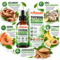 Gouttes buvables de soutien thyroïdien à marque privée pour le métabolisme, l'iode et le sélénium pour l'énergie et la concentration, végétaliennes, faible MOQ, OEM