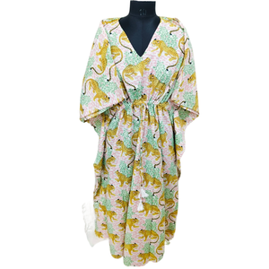 Caftán Largo de Viscosa con Estampado Jaipuri para Mujer, Vestido Elegante e Informal hasta el Suelo para el Día de Playa o Vacaciones, Talla Única - Product Image 1