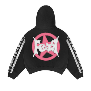 Customized Winter Hooded Breathable Printed Oversize Distressed Patch <b>Embroidery</b> Rhinestone Hoodie Sweatpants <b>Set</b> Acid Wash - Product Image 3