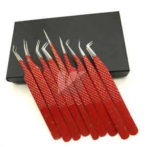Pinzas de pestañas con logotipo personalizado de alta calidad, pinzas de extensión de pestañas con punta de volumen granate clásicas de acero inoxidable sostenible - Product Image 5