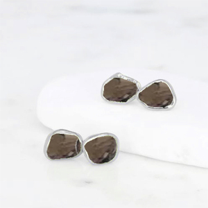 ต่างหูแฟชั่นสตรีประดับเม็ดเดี่ยวสีควอทซ์สโมคกี้ชุบทอง8-10มม. เงินสเตอร์ลิงและเวอร์มีลสำหรับเป็นของขวัญ - Product Image 4